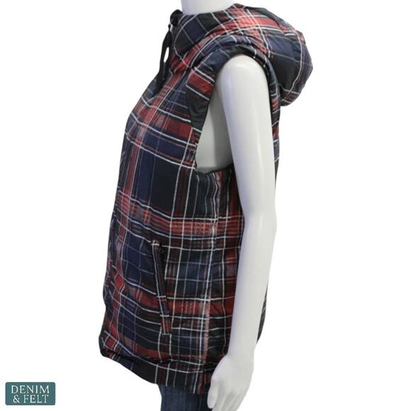 Lululemon Fluffiest Reversible Goose Down Vest Navy Plaid Hooded Size 12 - Picture 3 of 16